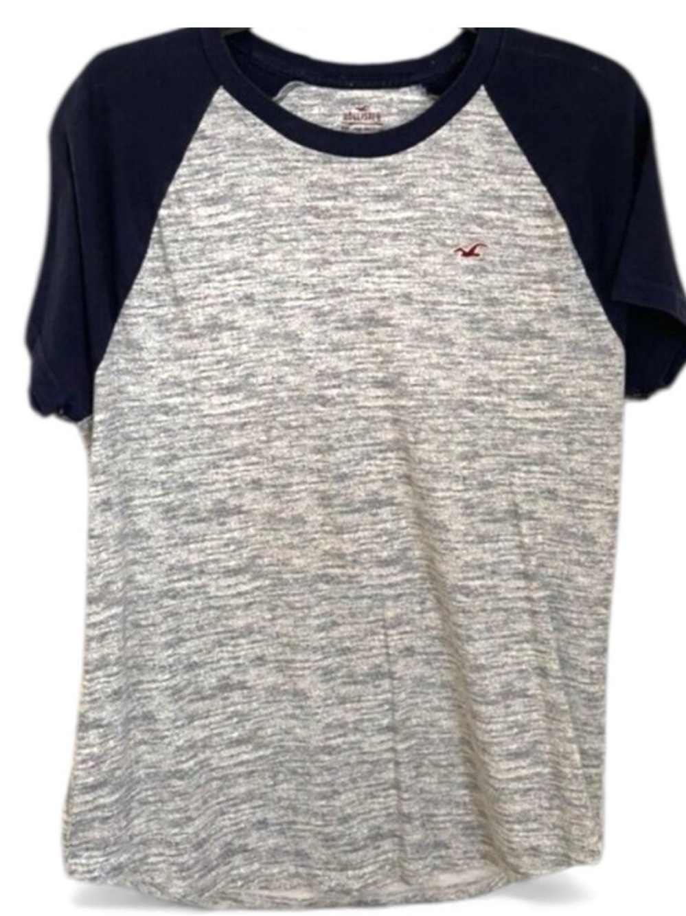 Hollister Raglan T Shirt Men Small Navy Gray Colorblock Logo Tee